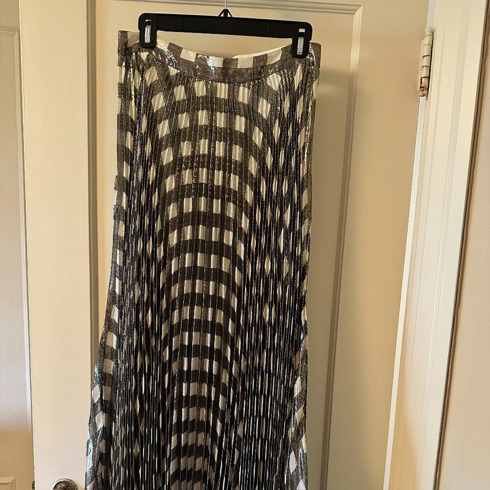 Alice & Olivia Metallic Gingham Pleated Maxi Skirt/ Size 8